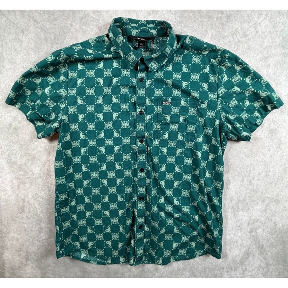RVCA Other - RVCA Kimura Mens Medium Shirt Cotton Ocean Teal Yin Yang Short Sleeve Button Up